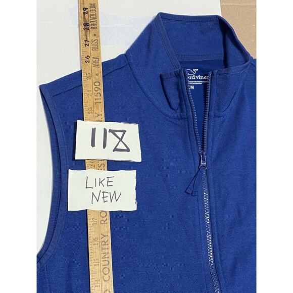 Vineyard Vines Vest Size M Blue Sleeveless Whale Logo Zip Front Performance - Picture 3 of 9